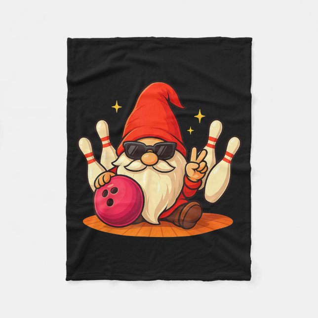 Cute Gnome With Sungles Gnome Playing Bowling Men  Fleecedecke (Vorderseite)