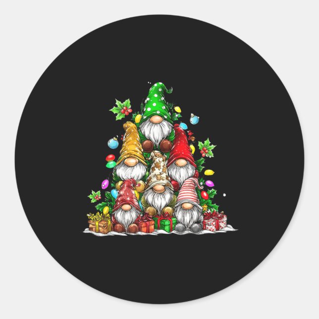Cute Gnomes Christmas Tree Lights Gnomies Gnome Xm Runder Aufkleber (Vorderseite)