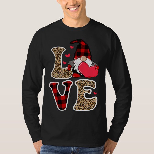 Cute Gnomes Valentines Love Leopard Plaid Couple M T-Shirt (Vorderseite)