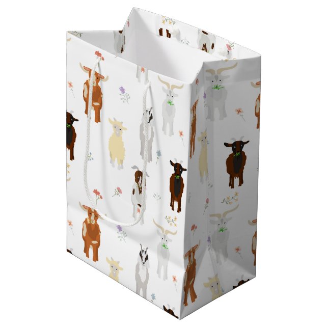 Cute Goats Farm Animals Mittlere Geschenktüte (Vorderseite Schrägansicht)