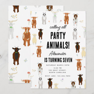 Cute Goats Farm Party Animals Goat Birthday Theme Einladung