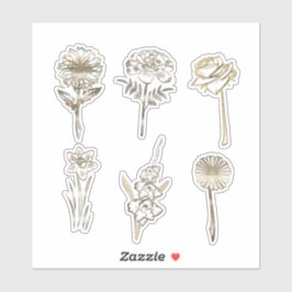 Cute Gold Abstract Flowers Drawing Aufkleber