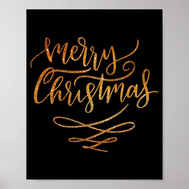 Cute Gold Brush Script Merry Christmas T Shirt  Poster (Vorne)
