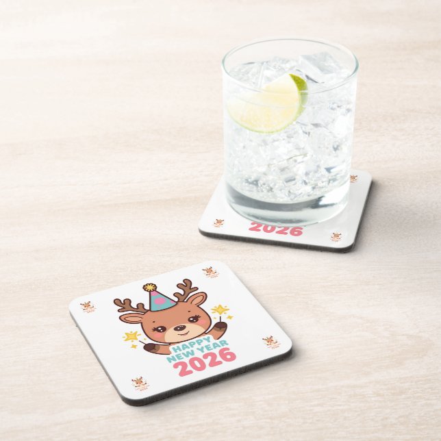 cute gold reindeer new year 2026 coaster set getränkeuntersetzer (Rechte Seite)