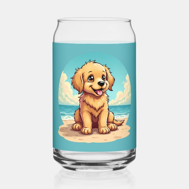 Cute Golden Puppy at Sunny Beach Scene (Recto)