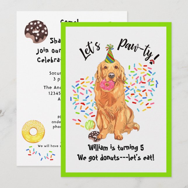 Cute Golden Retriever Anniversaire Fête Invitation (Devant / Derrière)