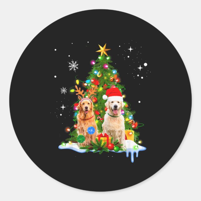 Cute Golden Retriever Christmas Tree  Runder Aufkleber (Vorderseite)