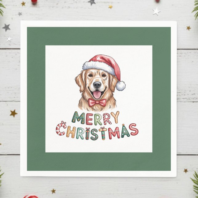 Cute Golden Retriever Dog Christmas Serviette (Von Creator hochgeladen)