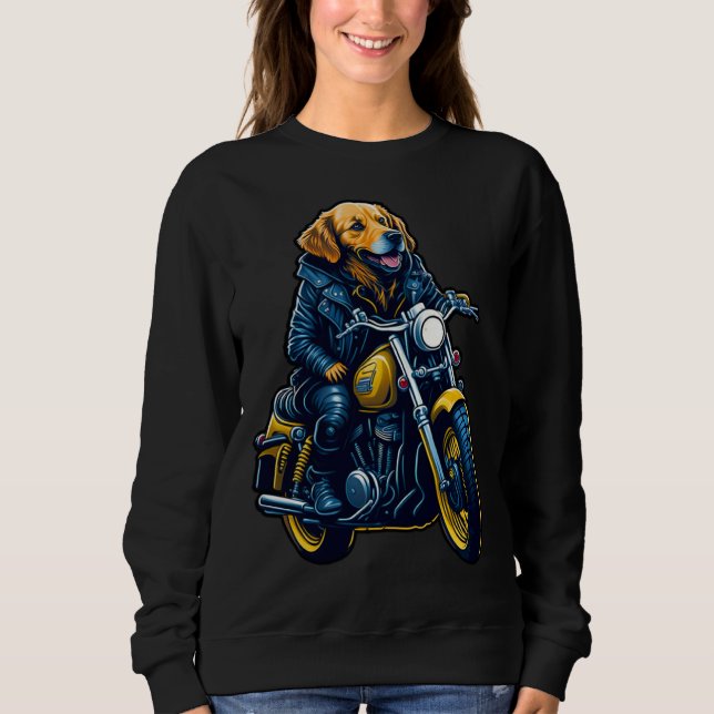 Cute golden retriever drives motorcycle at Christm Sweatshirt (Vorderseite)