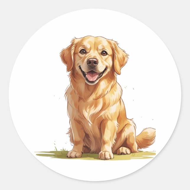 Cute Golden Retriever on Grass  Runder Aufkleber (Vorderseite)