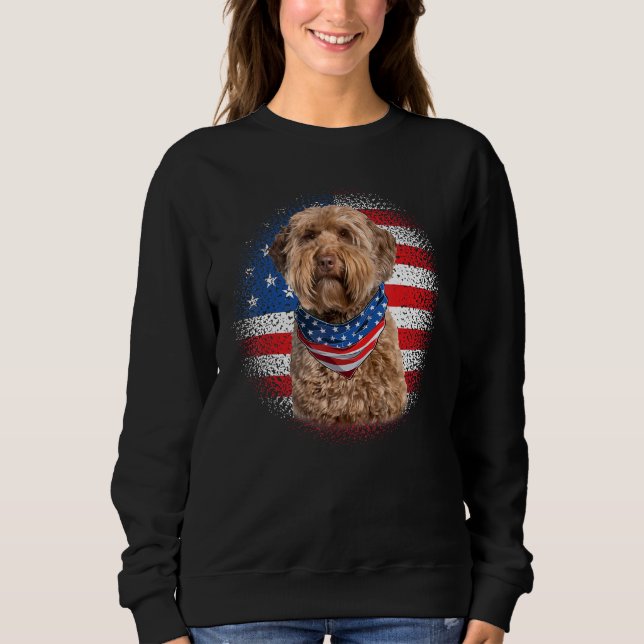 Cute Goldendoodle Dog American Flag Indepedence Da Sweatshirt (Vorderseite)