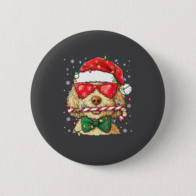 Cute Goldendoodle Santa Hat Xmas Lights Goldendood Button (Vorderseite)
