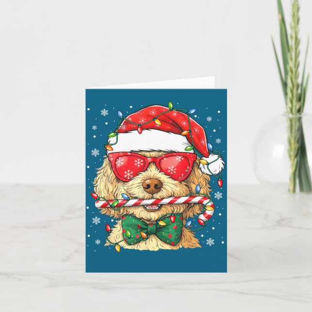 Cute Goldendoodle Santa Hat Xmas Lights Goldendood Karte (Vorderseite)