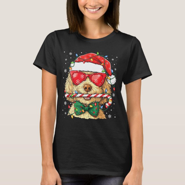Cute Goldendoodle Santa Hat Xmas Lights Goldendood T-Shirt (Vorderseite)