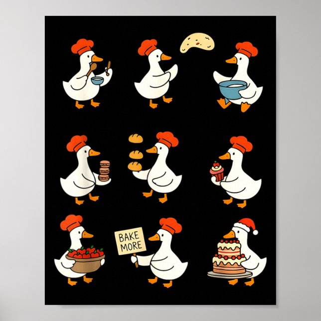 Cute Goose Baking Funny Baker Goose Chef Pastry Ba Poster (Vorne)