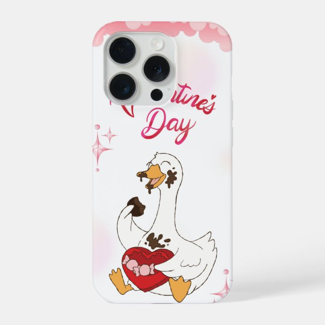 Cute Goose Valentine Chocolate Love Illustration iPhone 15 Pro Hülle (Rückseite)