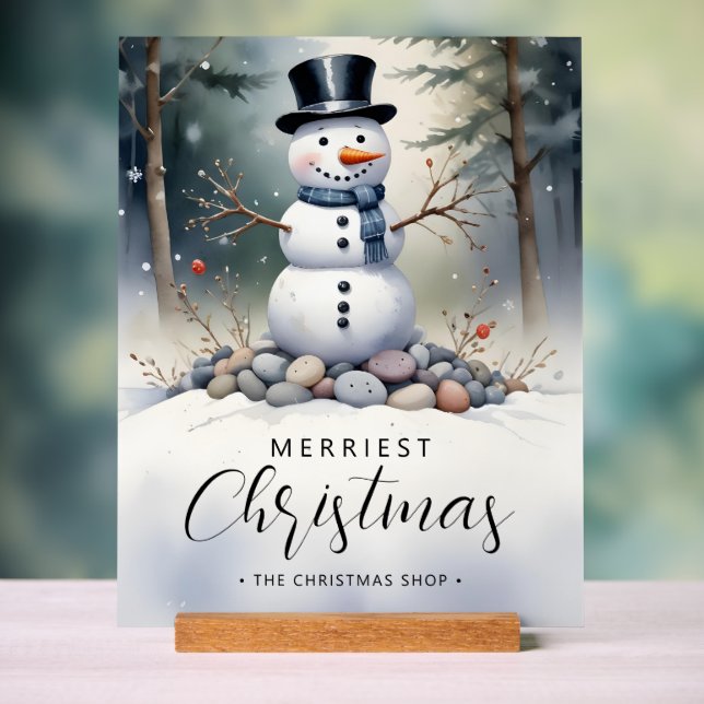 Cute Gorgeous Snowman Frosted Landscape Forest Acrylschild (Neutral)