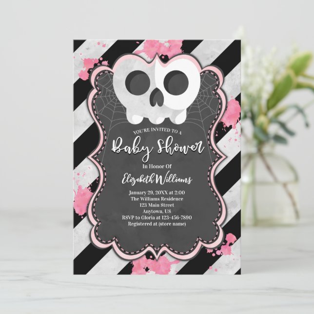 Cute Goth Punk Crâne fille Baby shower Invitation (Debout devant)