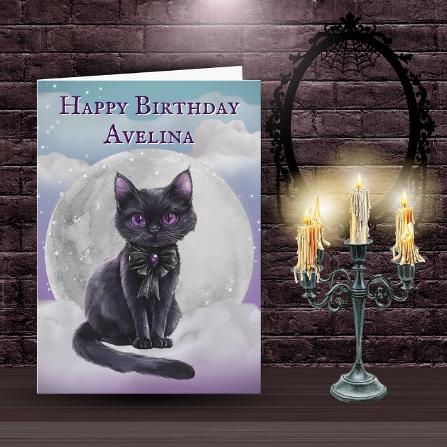 Cute Gothic Black Cat Full Moon Birthday Card Karte (Von Creator hochgeladen)