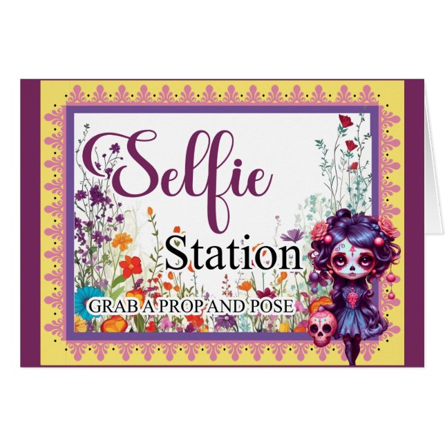 Cute Gothique Jardin Sugar Skull Selfie Card (Devant Horizontal)