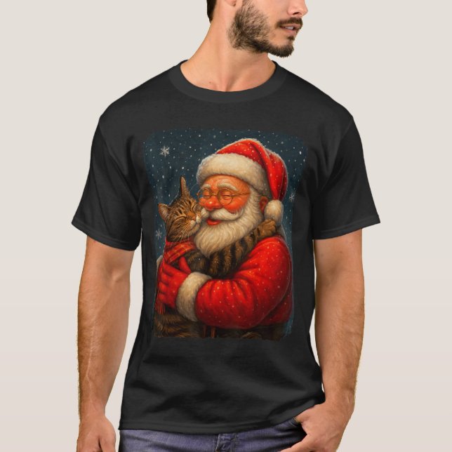 Cute Graphic Santa Hug Cat Christmas Xmas Women Me T-Shirt (Vorderseite)
