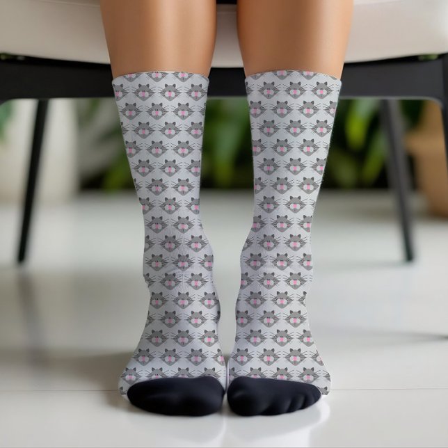 Cute Gray Cat Face Pattern Socken (Von Creator hochgeladen)