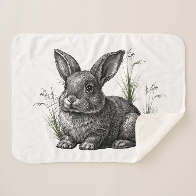 Cute Gray Rabbit Among the Grass Sherpadecke (Vorderseite (Horizontal))