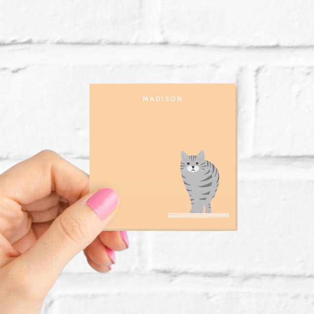 Cute Gray Tabby Cat Orange Notes mit Name Post-it Klebezettel (Von Creator hochgeladen)