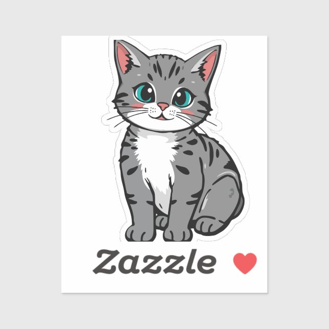 Cute Gray Tabby Cat Sticker – Adorable Cartoon Kit (Blatt)