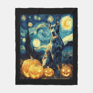 Cute Great Dane Dog Halloween Jack O Lantern Pumpk Fleecedecke