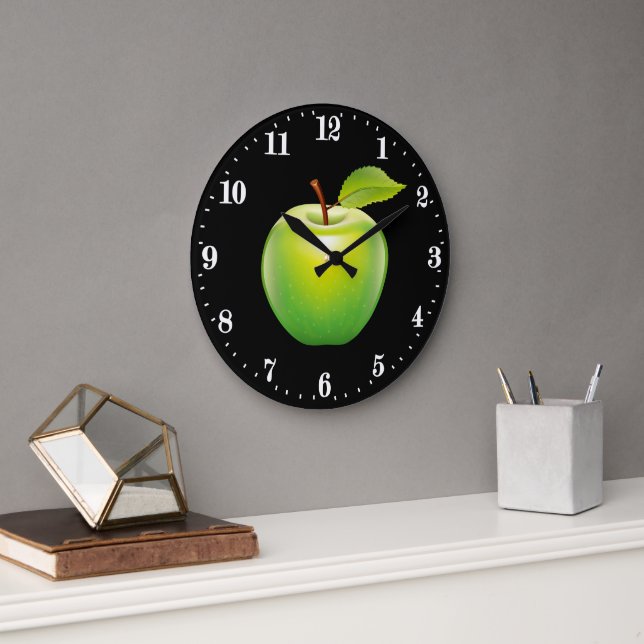 Cute green apple lover kitchen decor große wanduhr (Büro)