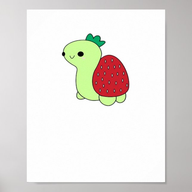 Cute green blushing strawberry turtle Classic T-Sh Poster (Vorne)