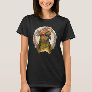 Cute Green Cheek Conure Parrot Bird Flower Crown P T-Shirt