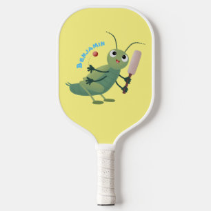 Cute green cricket insect cartoon illustration pickleball schläger