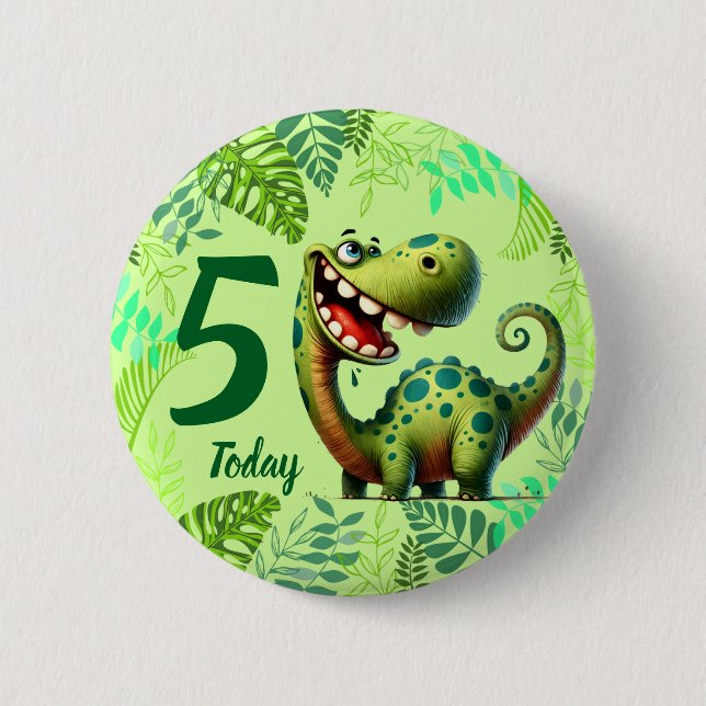 Cute Green Dinosaur 5th Birthday Button (Vorderseite)