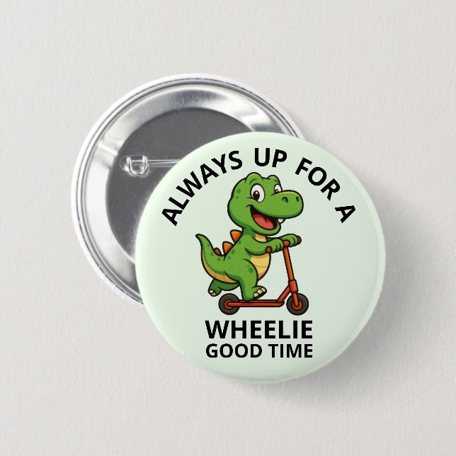 Cute Green Dinosaur Button (Vorne & Hinten)