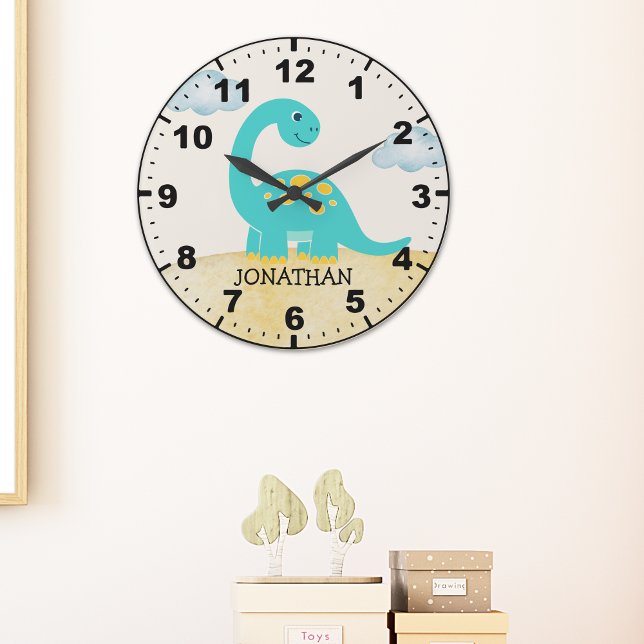 Cute Green Dinosaur Decoration Room Kid's Große Wanduhr (Von Creator hochgeladen)