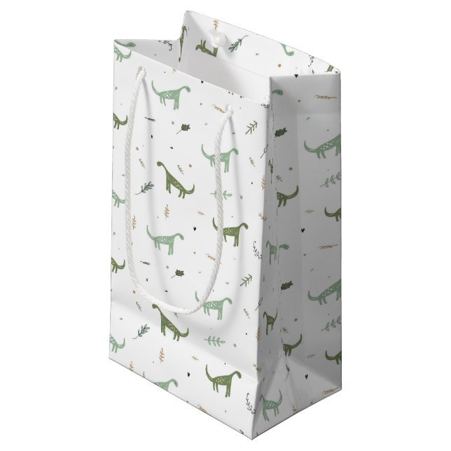 Cute Green Dinosaur Pattern Kleine Geschenktüte (Vorderseite Schrägansicht)