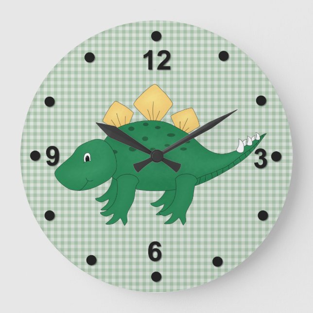 Cute Green Dinosaur Wall Clock Große Wanduhr (Vorderseite)