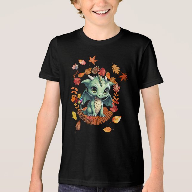 Cute Green Dragon “Autism Awesome Autumn” Design  Tri-Blend Shirt (Vorderseite)