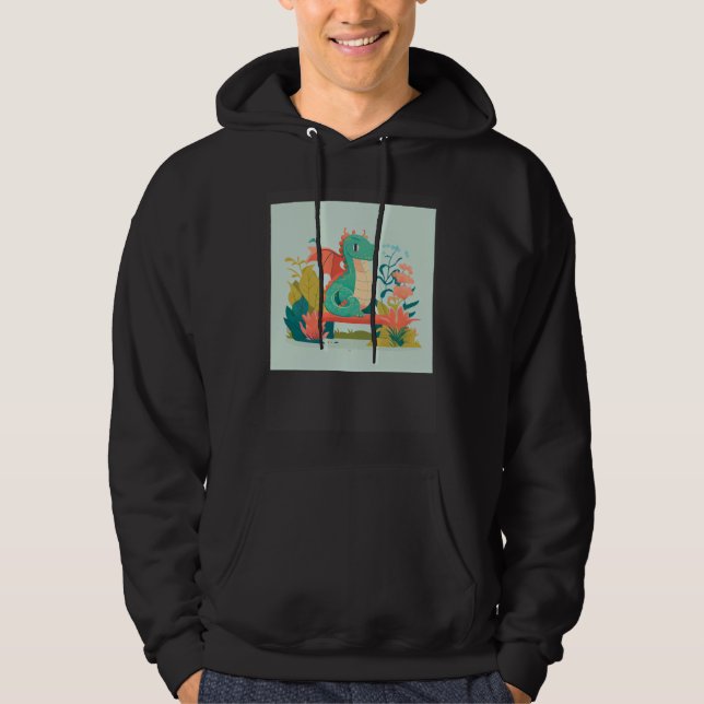 Cute Green Dragon sitting on bench in a garden for Hoodie (Vorderseite)