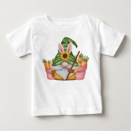 CUTE GREEN EASTER GNOME WITH ORANGE CARROTS BABY T-SHIRT