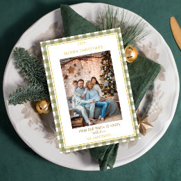 Cute Green Gingham Plaid Custom Photo Christmas Feiertagskarte