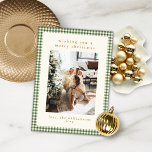 Cute Green Gingham Plaid Portrait Photo Christmas Feiertagskarte<br><div class="desc">Cute Green Gingham Plaid Custom Photo Christmas Holiday Card for Portrait/Vertical Photos</div>