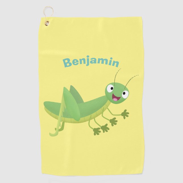 Cute green happy grasshopper cartoon golfhandtuch (Vorderseite)
