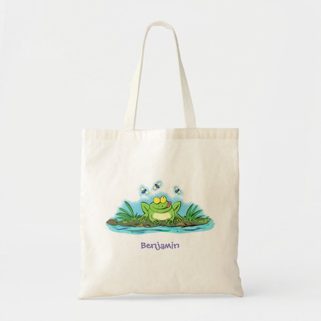 Cute green hungry frog cartoon illustration tragetasche (Vorne)