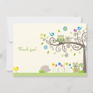 Cute Green Owl Neutral Baby shower Merci Cartes