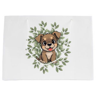 Cute Green Puppy Gift Bag – Minimal Nature Design Große Geschenktüte