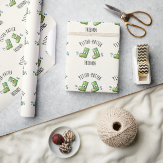 Cute Green Rainboots Pitter-Patter Friends Geschenkpapier