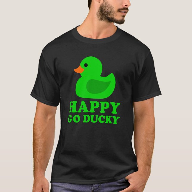 Cute Green Rubber Duck Lucky Go Ducky Pun T-Shirt (Vorderseite)